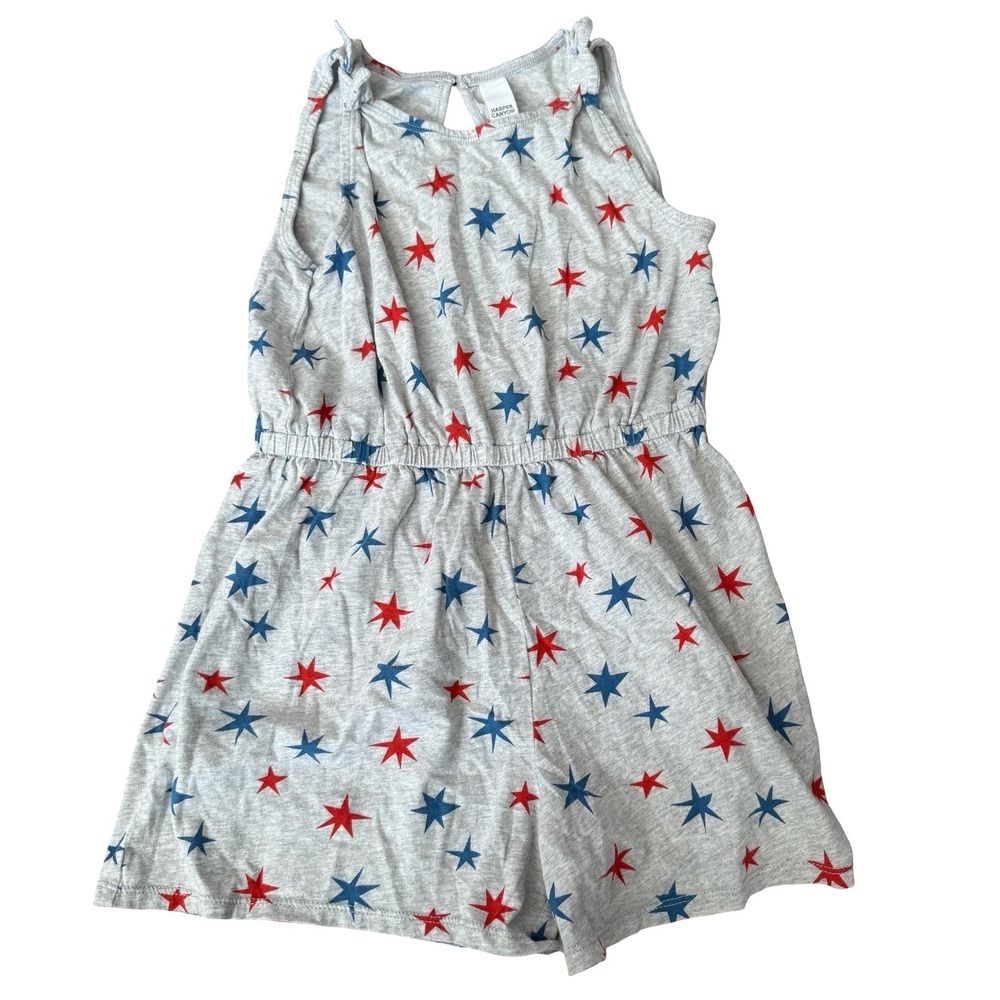 Harper Canyon Romper Gray Red Blue Stars Patriotic Sleeveless Girls Size 8